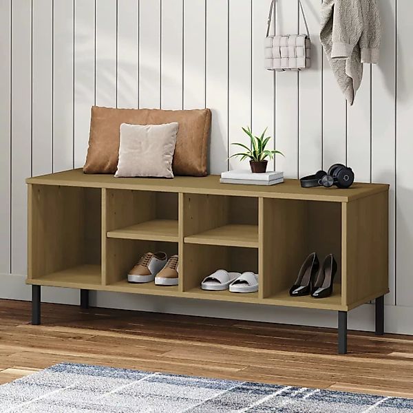 Vidaxl Schuhregal Oslo Mit Metallbeinen Braun 106x35x45 Cm Massivholz günstig online kaufen