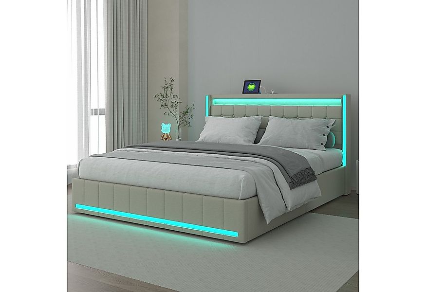 Furnishings Home Polsterbett LED Doppelbett 140x200cm, Stauraumbett mit Kop günstig online kaufen