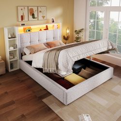SOFTWEARY Polsterbett mit LED-Beleuchtung und Stauraum günstig online kaufen