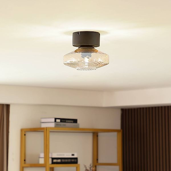 Lindby Deckenleuchte Sylphie, Ø 20 cm, Glas, amber günstig online kaufen
