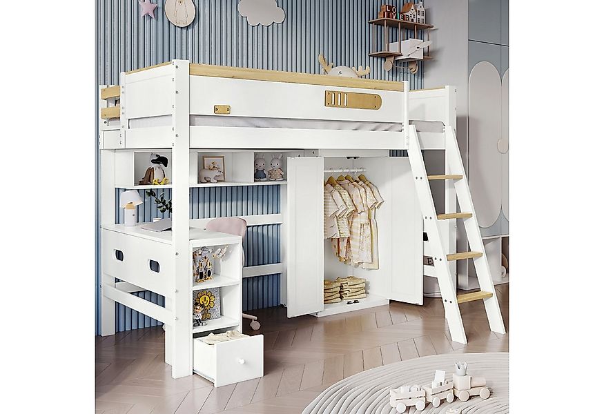 Merax Hochbett 90x200cm mit Rausfallschutz und Leiter Kinderbett mit Schrei günstig online kaufen