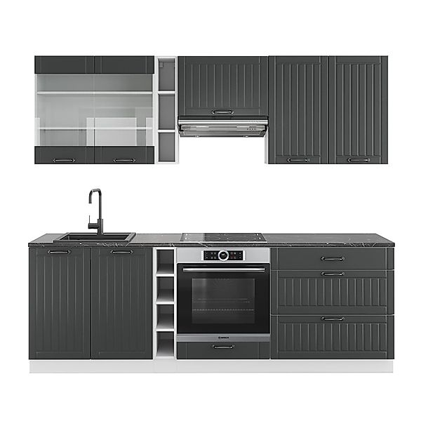 Vicco Fame-Line Küchenzeile Anthrazit Landhaus/Weiß 235 cm ohne Arbeitsplat günstig online kaufen