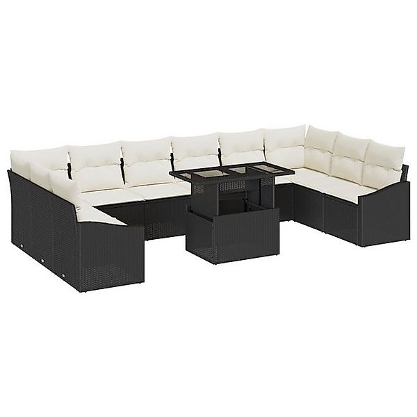 vidaXL Loungesofa 11-tlg. Garten-Sofagarnitur mit Kissen Schwarz Poly Ratta günstig online kaufen