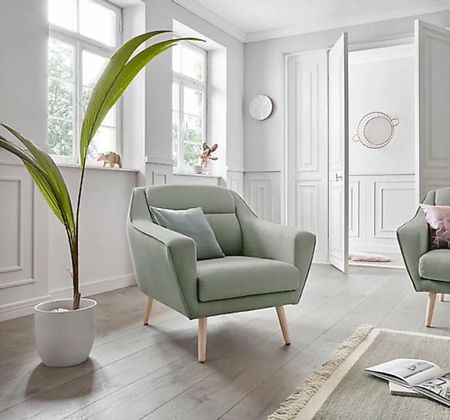 OTTO home Sessel »Bille« mit Naht im Rückenkissen und Eiche-Beinen, Design günstig online kaufen