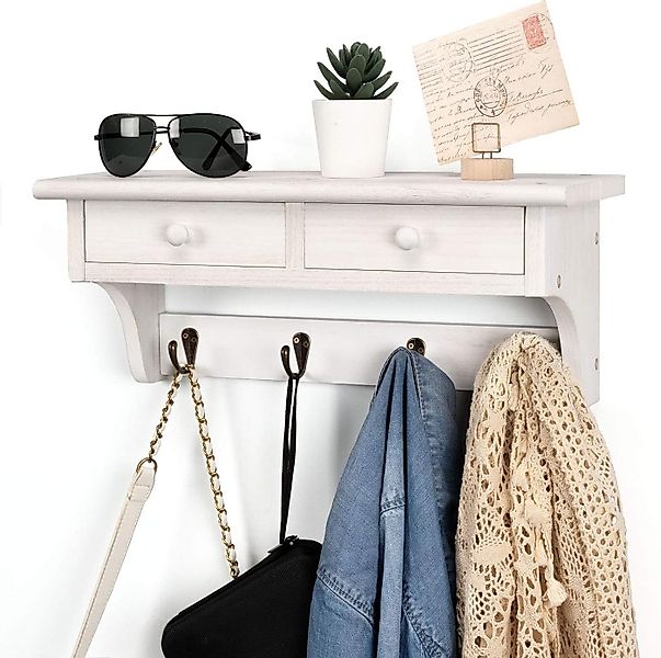Emfogoo Wandgarderobe aus Rustikale Holz mit Ablage, 2 Schubladen und 4 Met günstig online kaufen