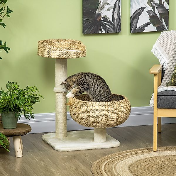 PawHut Kratzbaum mit 2 Katzenbetten, waschbaren Kissen, Spielball, Sisalsäu günstig online kaufen