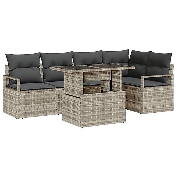 vidaXL Garten-Sofa-Set mit Speicher 6-Tlg Hellgrau Poly Rattan 3357565 günstig online kaufen