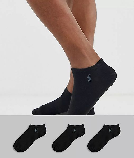 Polo Ralph Lauren – Schwarze Sneakersocken im 3er-Pack günstig online kaufen