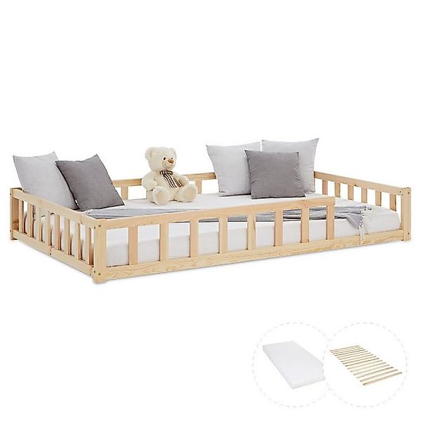 Homestyle4u Kinderbett 90x200 / 120x200 Weiß Natur Holzbett Bodenbett Monte günstig online kaufen