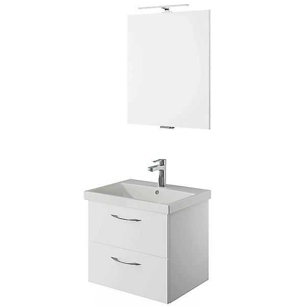 Waschplatz Set mit Keramik Waschbecken und Spiegel in weiß Glanz VILLATORO- günstig online kaufen