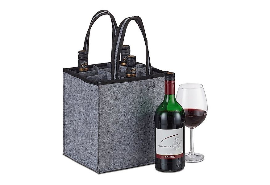 relaxdays Tragetasche Flaschentasche für 9 Flaschen Filz, Anthrazit günstig online kaufen