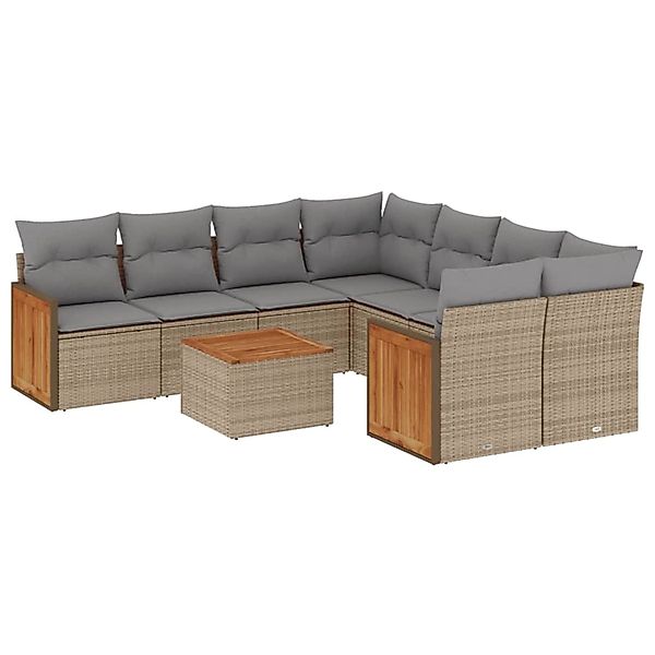 vidaXL 9-Tlg Garten-Sofagarnitur mit Kissen Beige Poly Rattan 3259910 günstig online kaufen