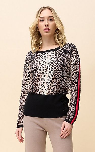 Passioni Strickpullover mit Leopardenmuster, breitem schwarzen Bund günstig online kaufen