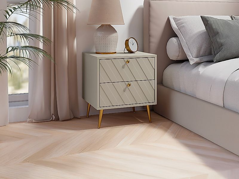 Nachttisch mit 2 Schubladen - Beige - TEODA von Pascal Morabito günstig online kaufen