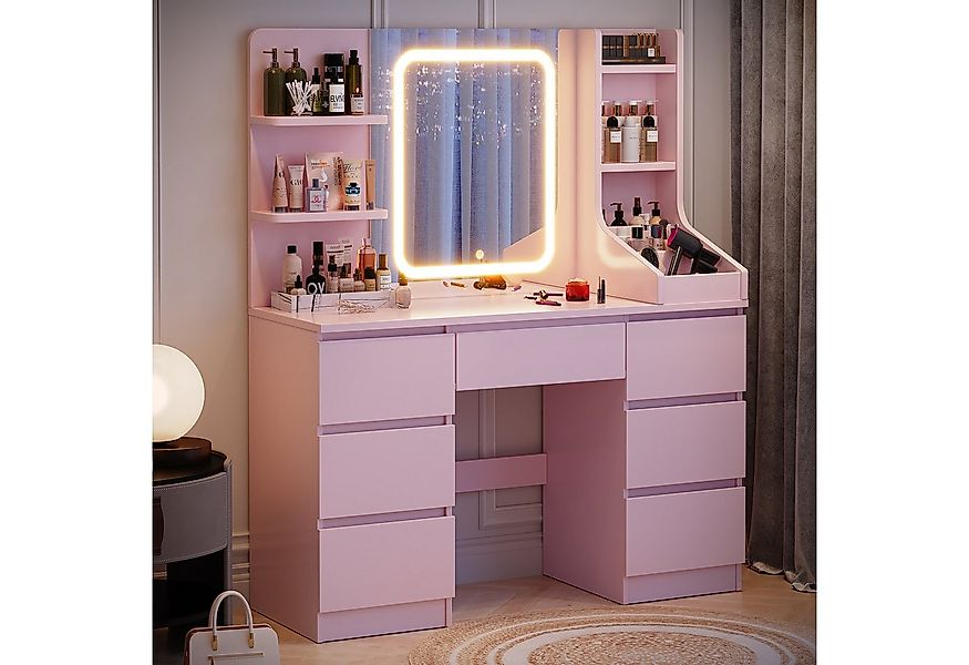 HOMALL Schminktisch Schminktisch mit Spiegel und LED Mit 7 Schubladen und 8 günstig online kaufen