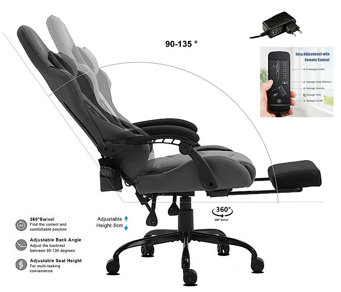 Delman Gaming-Stuhl Bürostuhl,Chefsessel Massagefunktion mit 6 günstig online kaufen