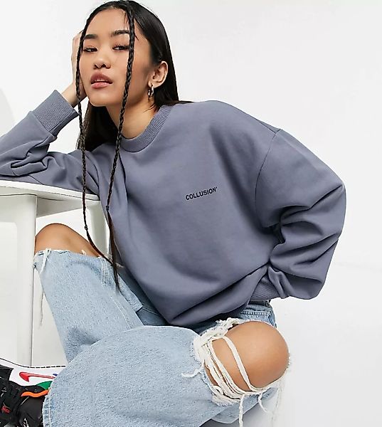 COLLUSION – Unisex – Kurzes Sweatshirt in Anthrazit, Kombiteil-Grau günstig online kaufen