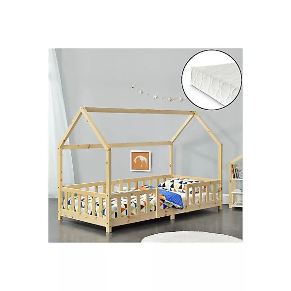 Hausbett Kiefer natur Liegefläche 90x200 cm SORO-100 Kinderbett inkl. Kalts günstig online kaufen