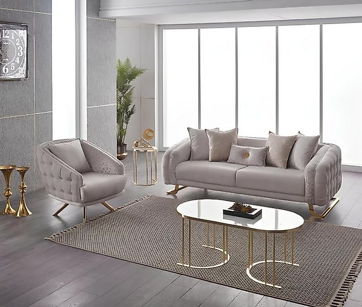 JVmoebel Sofa Garnitur Dreisitzer Sessel Couch Stoff 2tlg Polstersofa Sofa günstig online kaufen