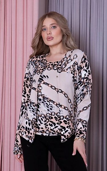 Passioni Strickjacke Twinset im Schalmuster mit Leoparden- und Kettenelemen günstig online kaufen