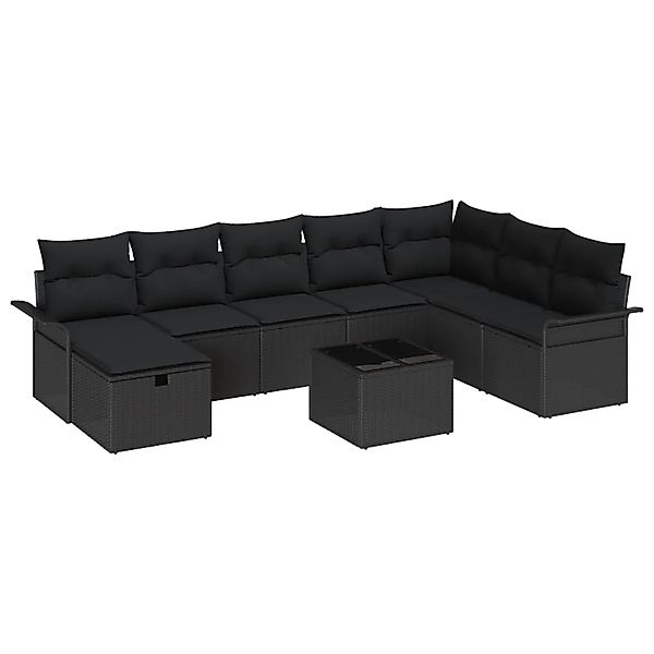 vidaXL Garten-Sofa-Set mit Kissen 9-Tlg Schwarz Poly Rattan 3360274 günstig online kaufen