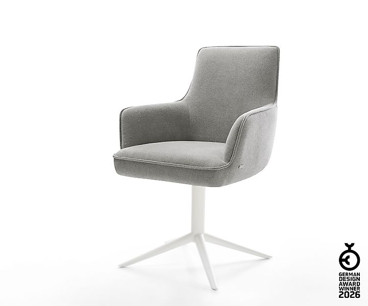 Drehstuhl Heira-Flex mit Armlehnen Strukturstoff Soft Grau Fußkreuz Weiß 36 günstig online kaufen