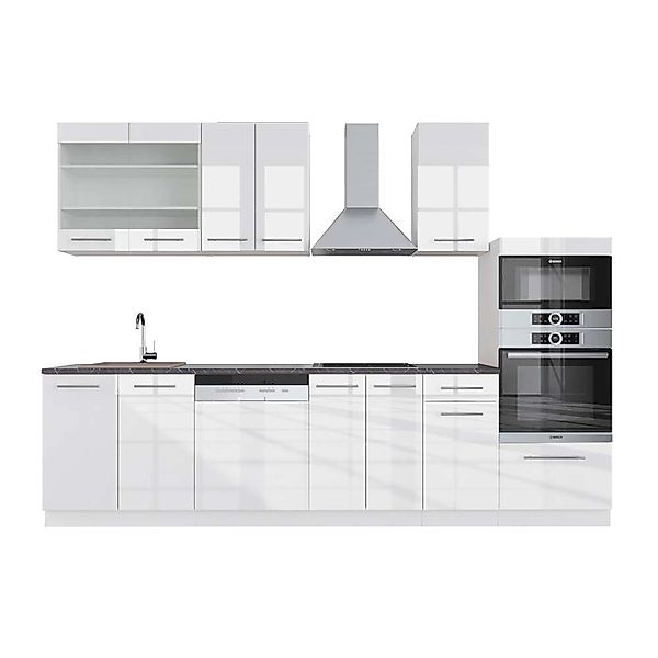 Vicco Fame-Line Küchenzeile Weiß Hochglanz/Weiß 300 cm mit HochschrankAP An günstig online kaufen