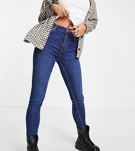 Bershka Tall – Jeans mit hohem Taillenbund und engem Schnitt in Dunkelblau günstig online kaufen