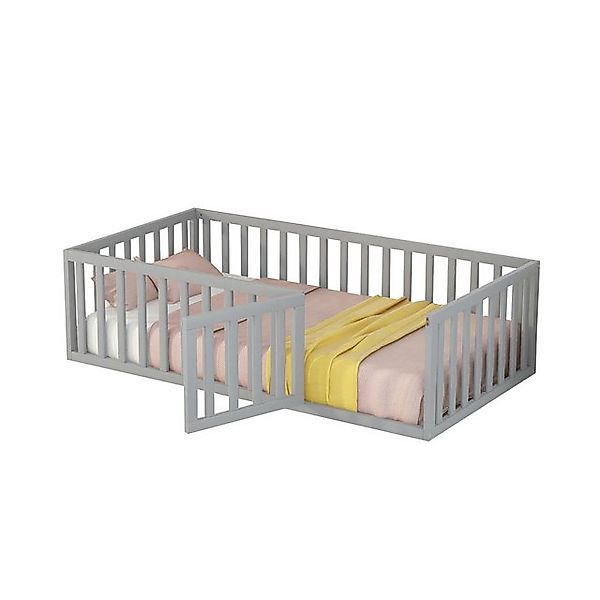 REDOM Kinderbett Holzbett (mit Zaun und Tür 90x200cm), Kinderbett, Ohne Mat günstig online kaufen