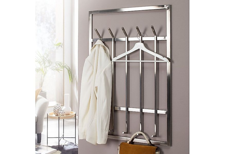 FINEBUY Wandgarderobe Garderobe Metall 100 cm Silber Flur Hakenleiste Panee günstig online kaufen