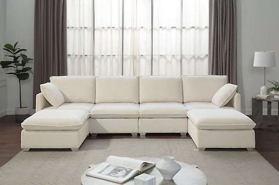 ATLANTIC home collection Wohnlandschaft, modularer 4-Sitzer mit 2 Hockern, günstig online kaufen