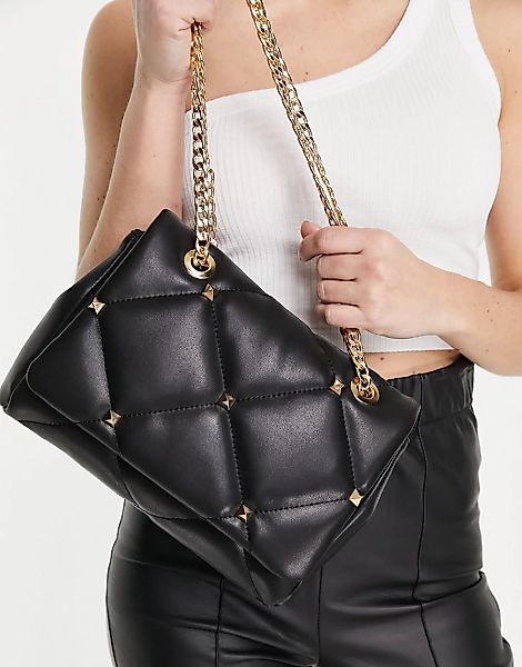 ASOS DESIGN – Verstellbare Tasche in Schwarz mit rautenförmigem Steppmuster günstig online kaufen