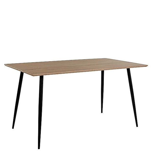 Küchentisch Retro Stil in Eichefarben Vierfußgestell aus Metall günstig online kaufen