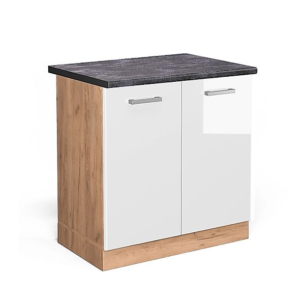 Vicco Spülenunterschrank R-Line Weiß Hochglanz/Goldkraft Eiche 80 cm AP Ant günstig online kaufen