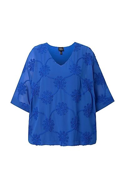 Ulla Popken Tunika Bluse doppellagig Blüten V-Ausschnitt 3/4-Arm günstig online kaufen