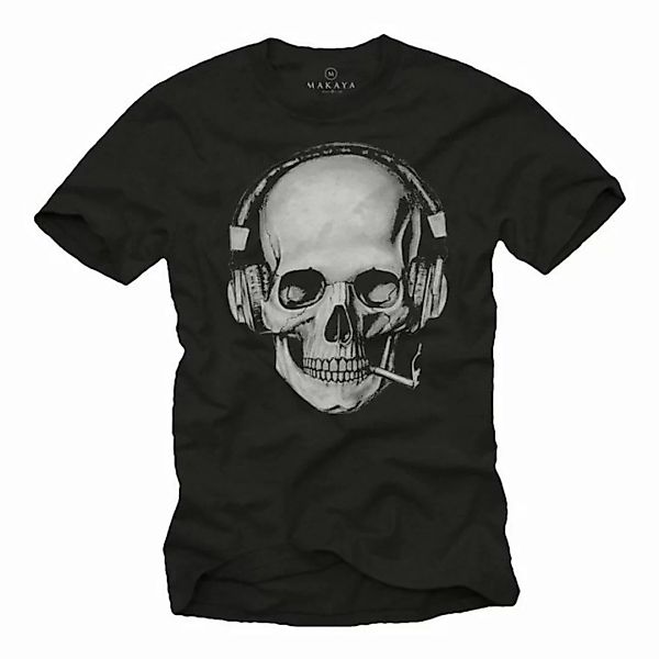 MAKAYA Print-Shirt Herren Totenkopf Skull Motiv Rock Band Musik Kopfhörer H günstig online kaufen