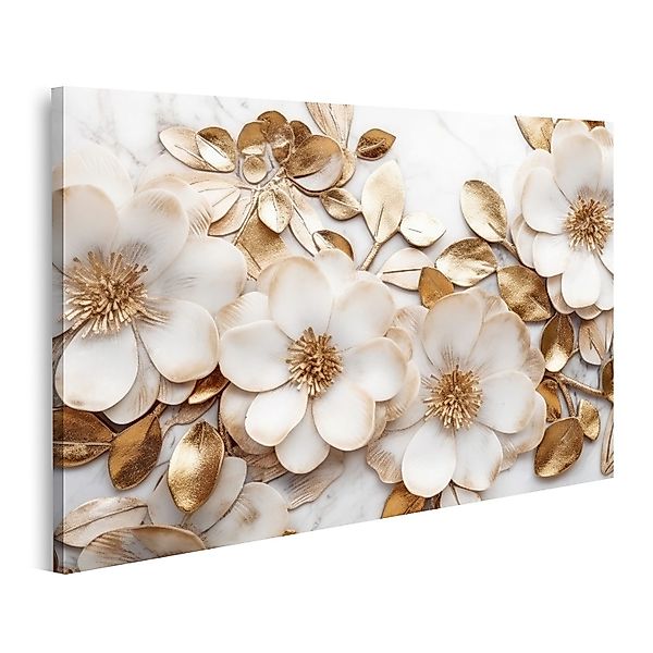 islandburner Leinwandbild Marmor Textur Weiß Gold günstig online kaufen