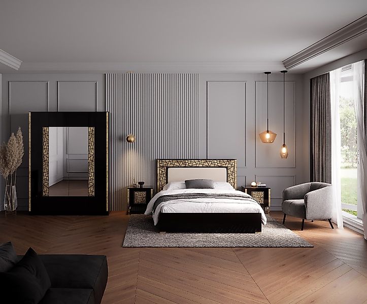 Interdesign24 Schlafzimmer-Set Stella, (4-Teilig, in Schwarz/Gold günstig online kaufen
