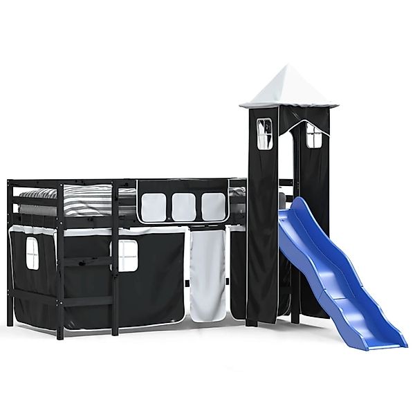 vidaXL Kinderhochbett mit Turm Weiß & Schwarz 80x200 cm Kiefernholz1929813 günstig online kaufen