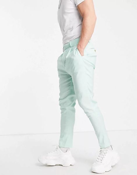 ASOS DESIGN – Schmal zulaufende, elegante Leinen-Hose in Minzgrün günstig online kaufen