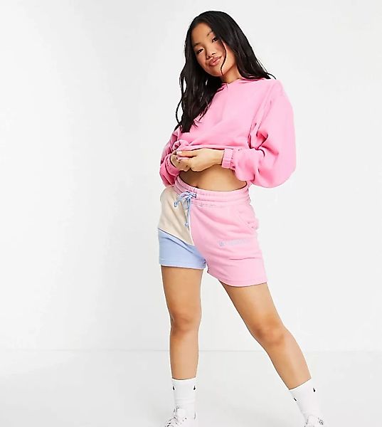 Missguided Petite – Shorts mit buntem Farbblockdesign, Kombiteil-Mehrfarbig günstig online kaufen
