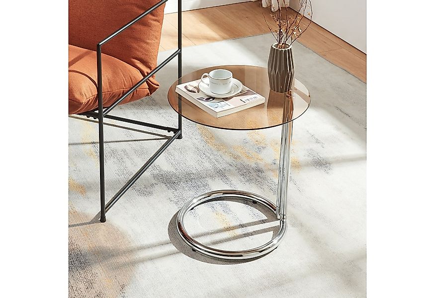 en.casa Beistelltisch, »Ylivieska« mit Glasplatte 46 x Ø45 cm rund Chrom/Be günstig online kaufen