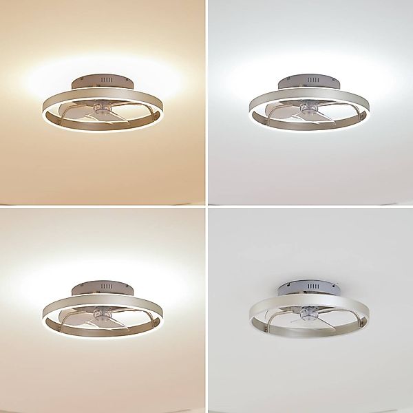 Lindby LED-Deckenventilator Momitu, silber, leise, Ø 50 cm günstig online kaufen