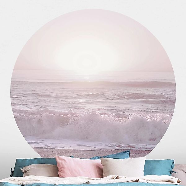 Runde Fototapete selbstklebend Sonnenuntergang in zartem Rosa günstig online kaufen