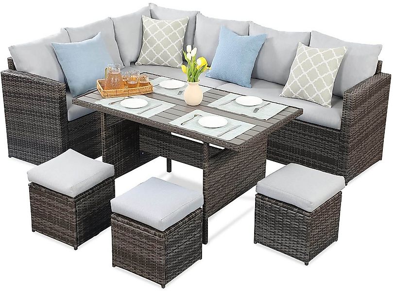 MeXo Loungeset Rattan Gartenmöbel Set 8 Personen Wetterfest, (Esstisch brei günstig online kaufen