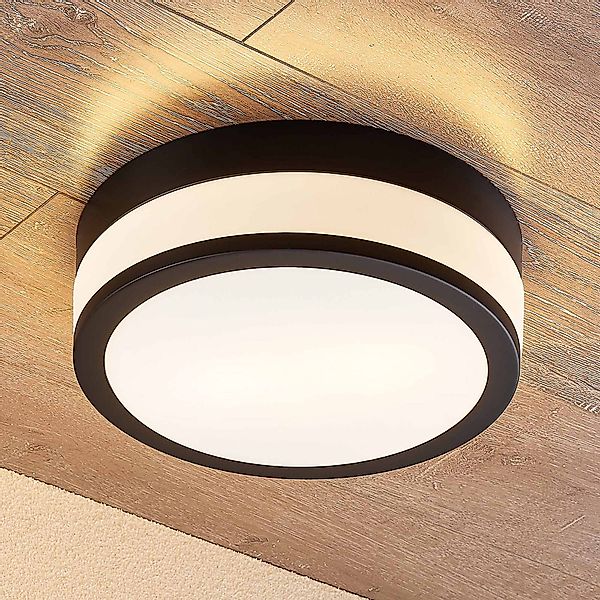 Lindby Deckenlampe Flavi, Ø 28 cm, schwarz,Glas, IP44, E27 günstig online kaufen