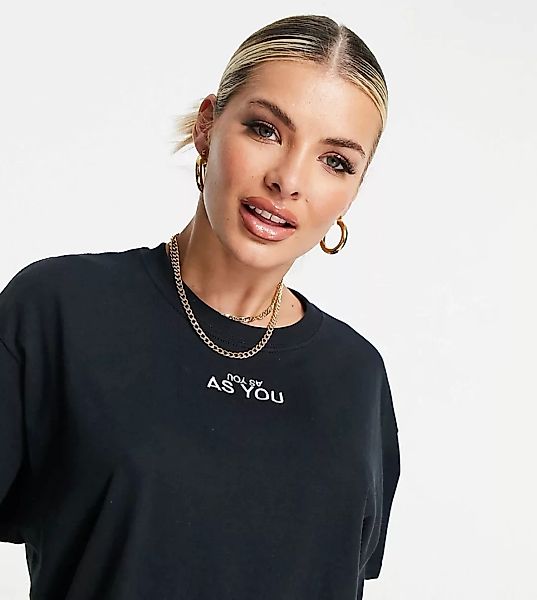 ASYOU – Oversize T-Shirt in Schwarz mit Markenlogo günstig online kaufen
