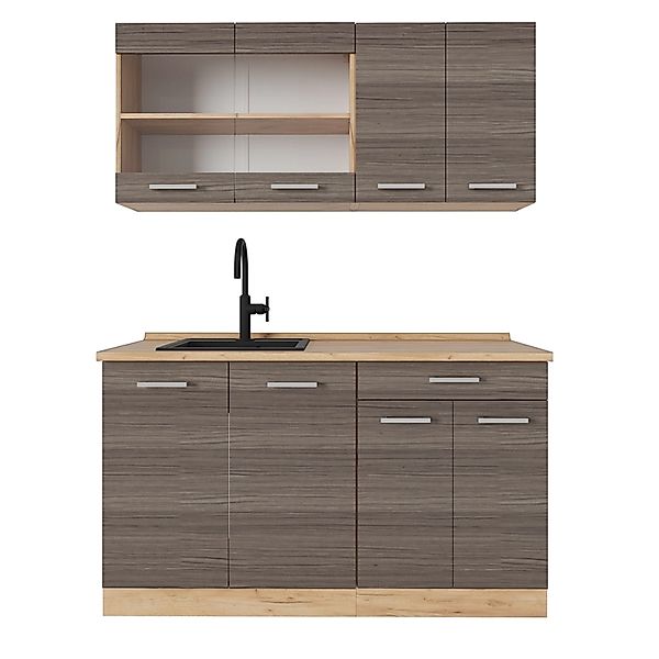 Vicco R-Line Singleküche Edelgrau/Goldkraft Eiche 140 cm ohne Arbeitsplatte günstig online kaufen