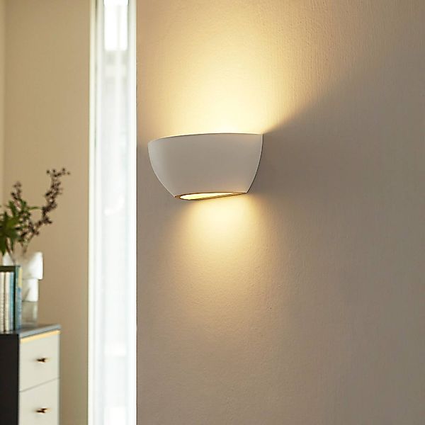 Lindby Wandfluter Jimmy, weiß, Gips, halbrund, 24cm, E14 günstig online kaufen
