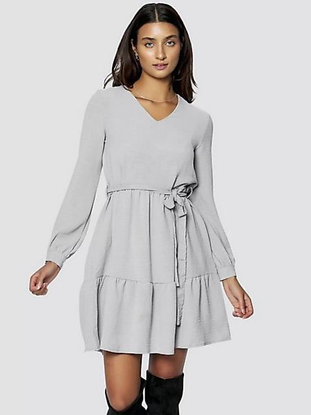 Freshlions Blusenkleid Kleid mit V-Ausschnitt in silbergrau - M günstig online kaufen